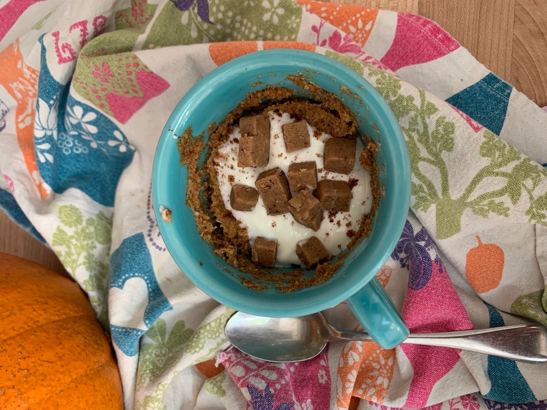 Pumpkin Pie Mug Cake with Bossa Almond Crunch