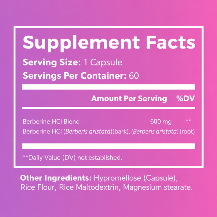 MenoWell CRAVINGS* supplement facts: 600mg berberine HCI blend per capsule, 60 servings