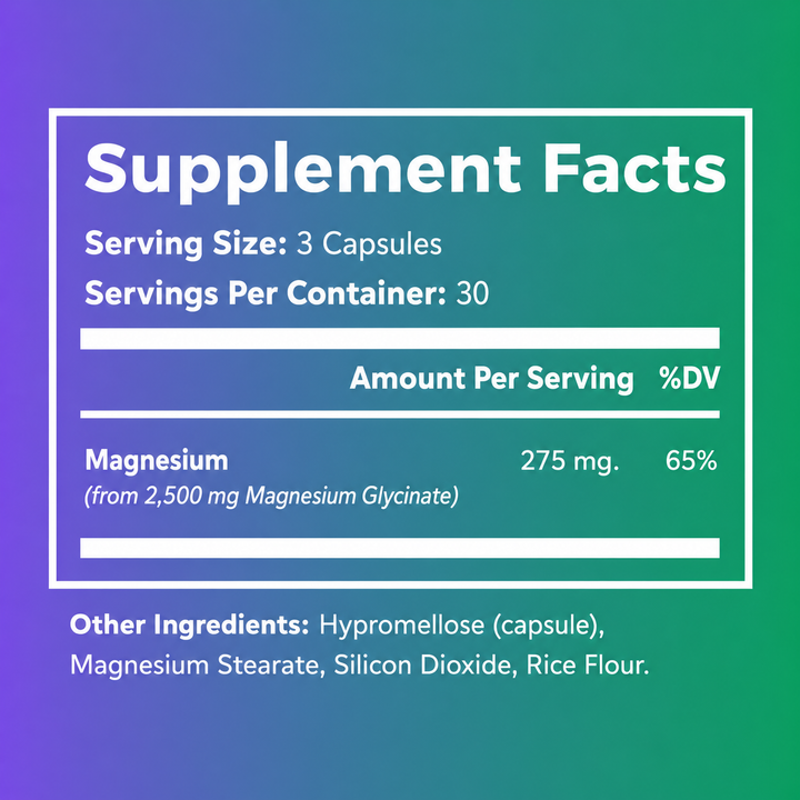 MenoWell REST* supplement facts: magnesium glycinate dosage for menopause sleep and relaxation support