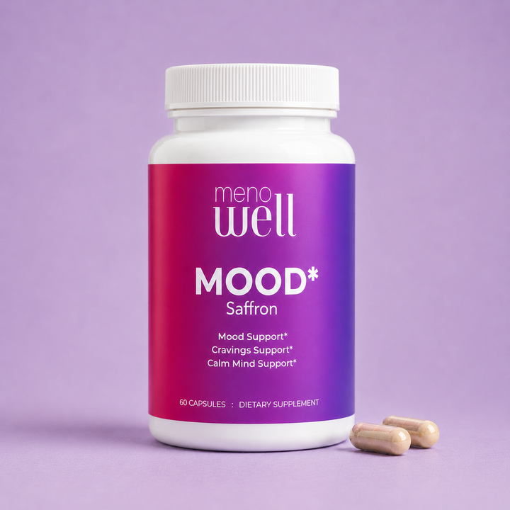 MenoWell MOOD* saffron extract supplement for menopause mood support, emotional eating, and calm mind