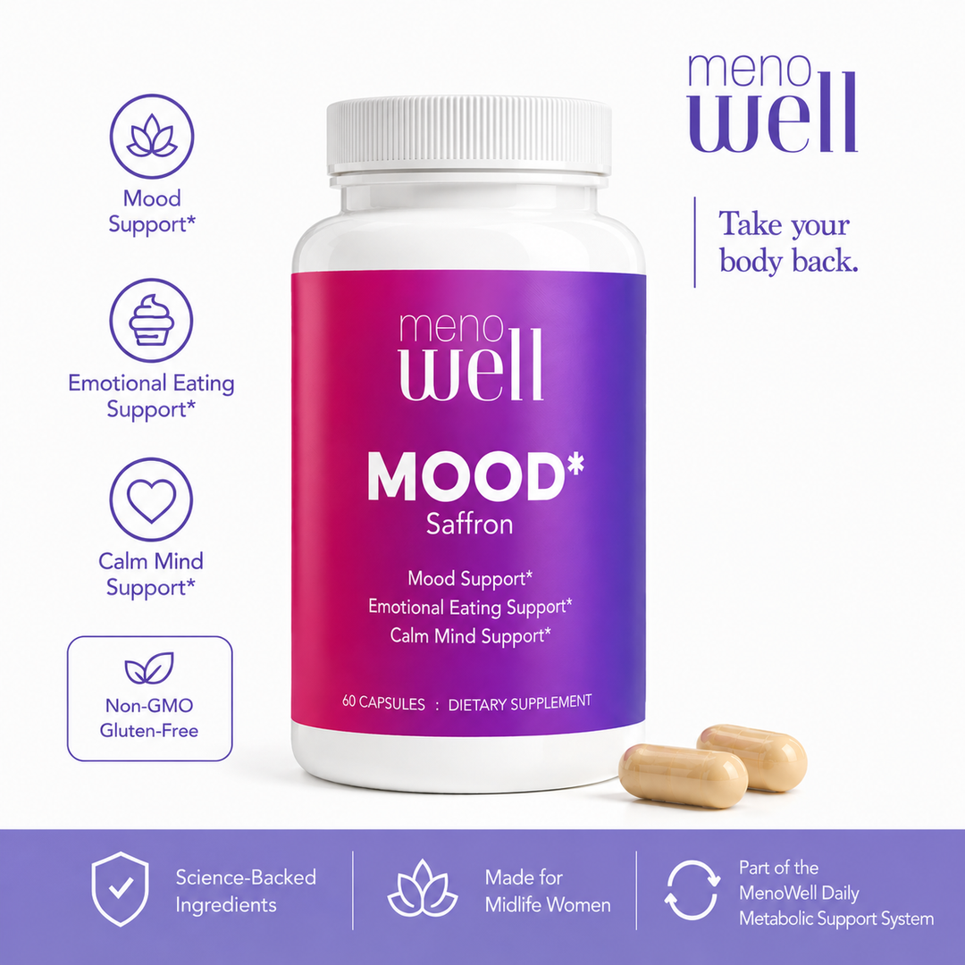 MenoWell MOOD* saffron supplement for menopause: mood support, emotional eating support, calm mind