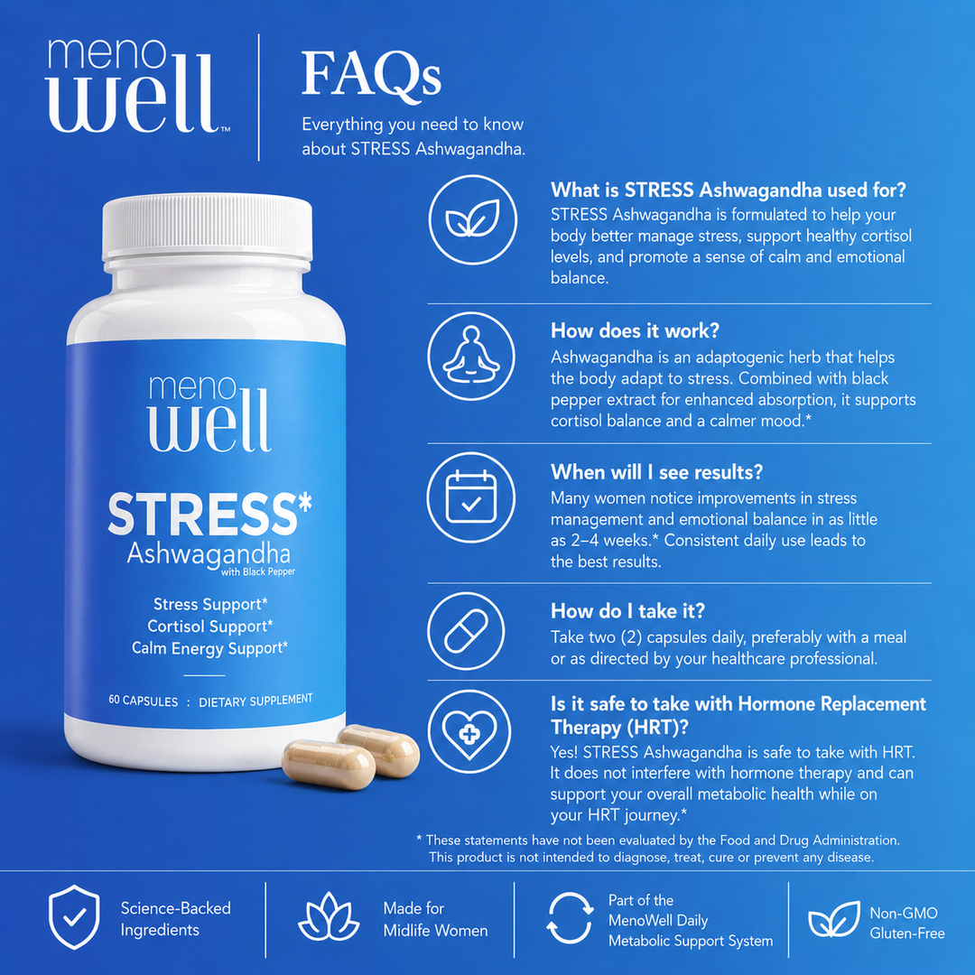 MenoWell STRESS* supplement for menopause cortisol balance and steady stress response