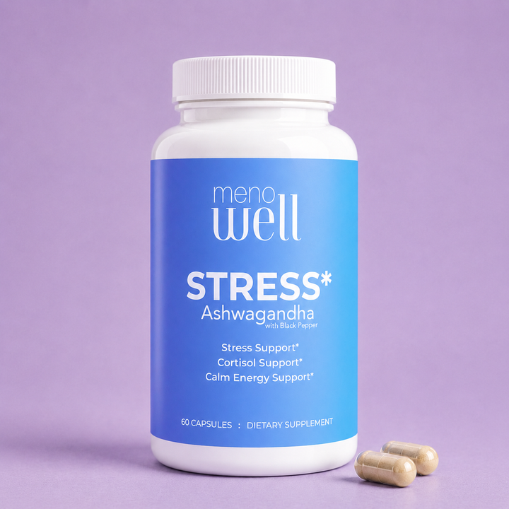 MenoWell STRESS* organic ashwagandha supplement for menopause cortisol support and calm energy
