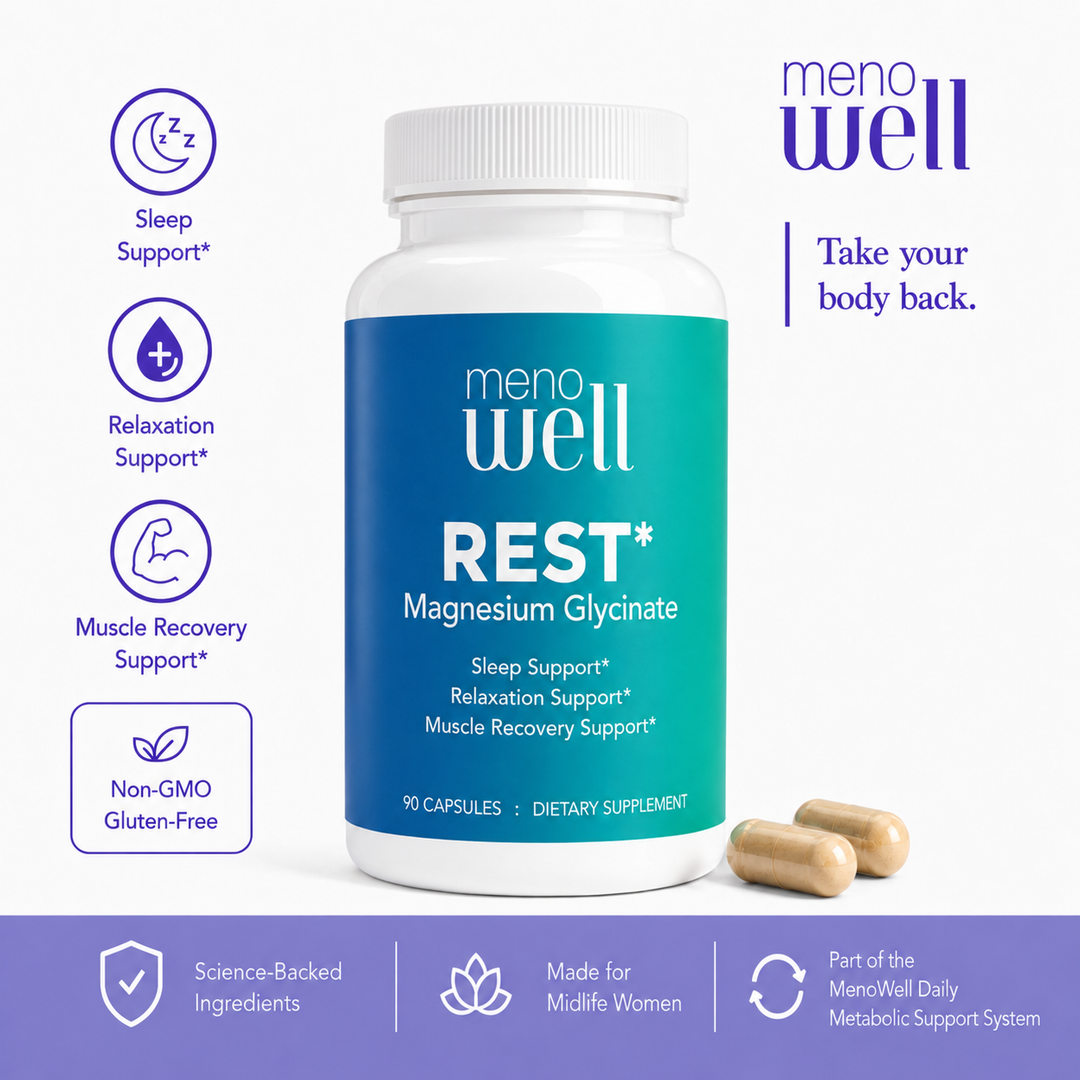 MenoWell REST* magnesium glycinate for menopause: sleep support, relaxation support, muscle recovery