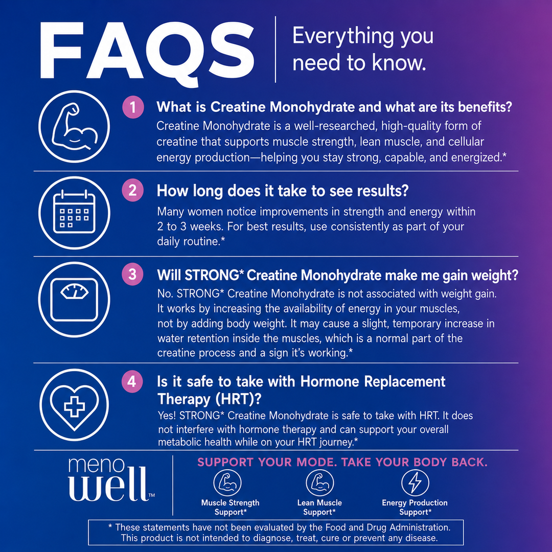STRONG* Creatine Monohydrate (Unflavored) : Part of the MenoWell Metabolic System