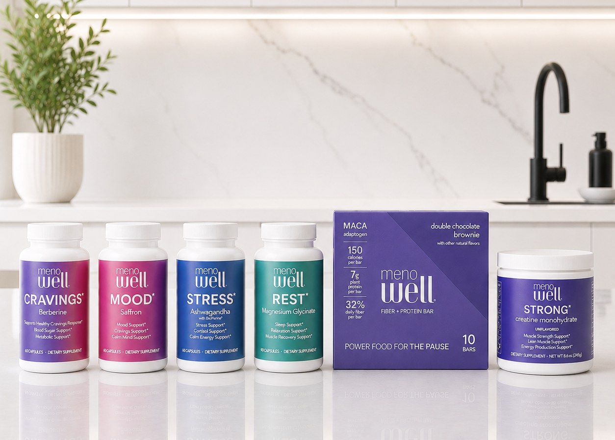 MenoWell Metabolic Support System: complete menopause bundle with fiber bars and daily supplements