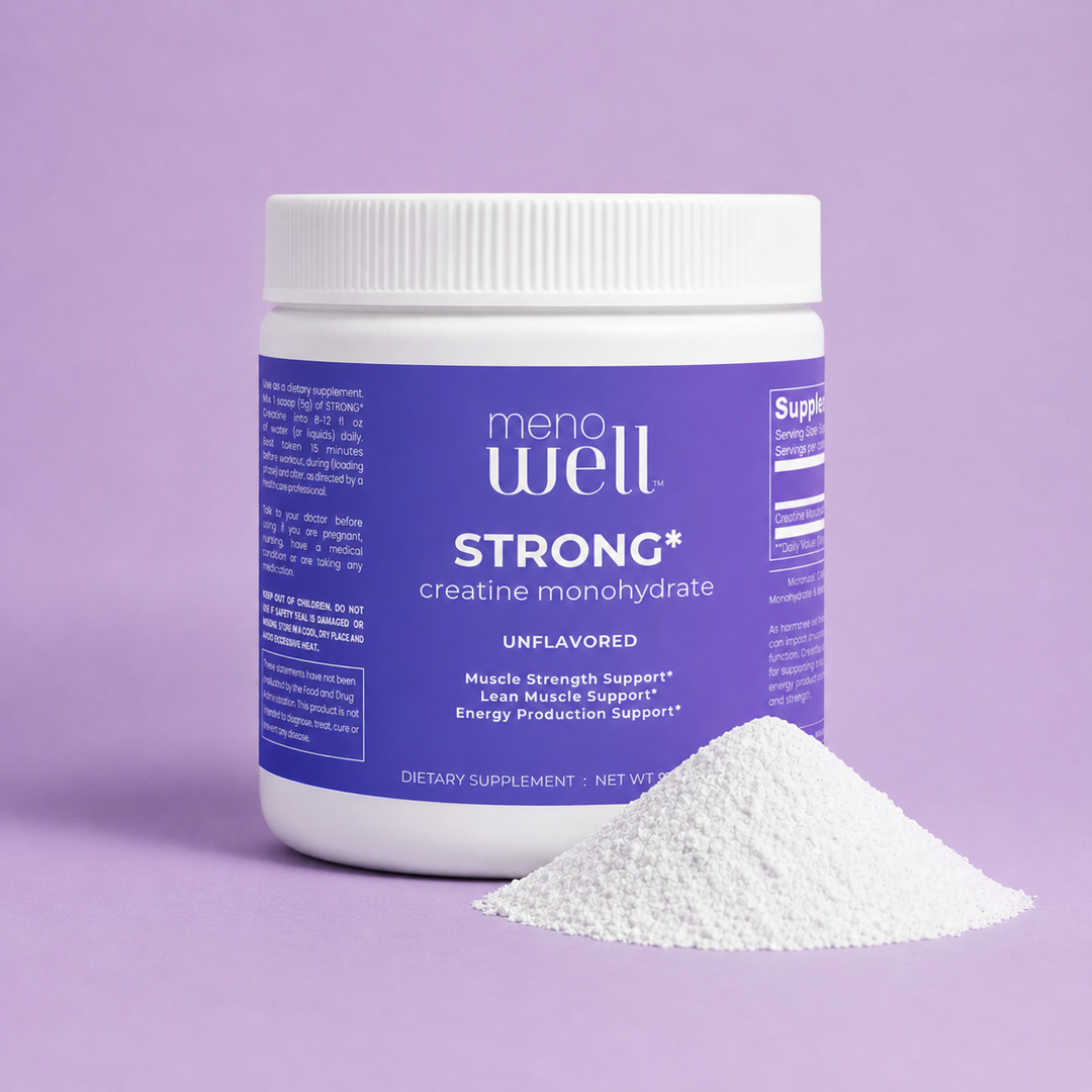MenoWell STRONG* creatine monohydrate tub for menopause muscle strength, lean muscle, and energy production