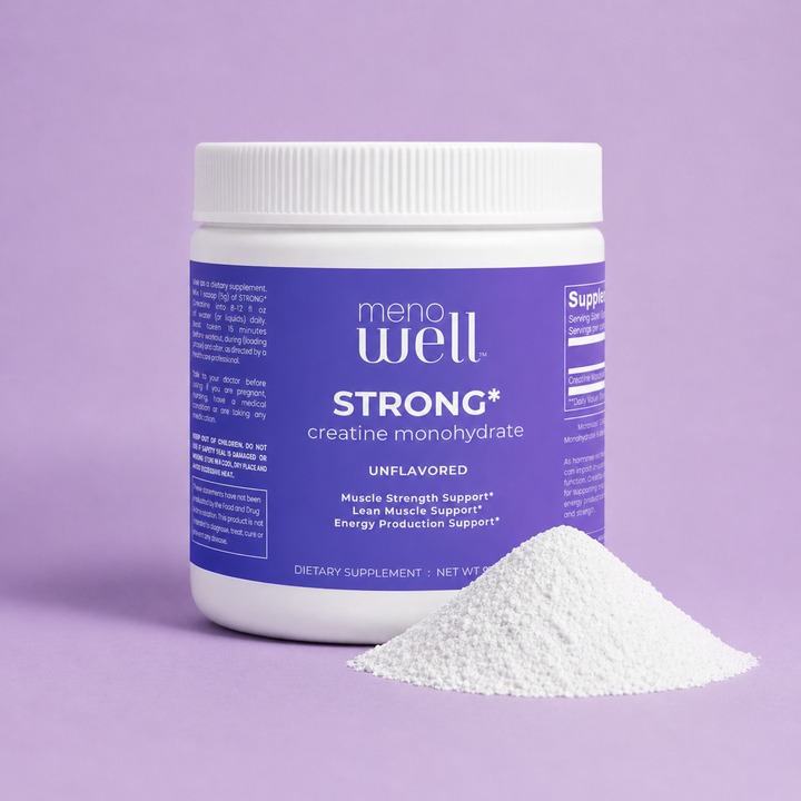 MenoWell STRONG* creatine monohydrate tub for menopause muscle strength, lean muscle, and energy production